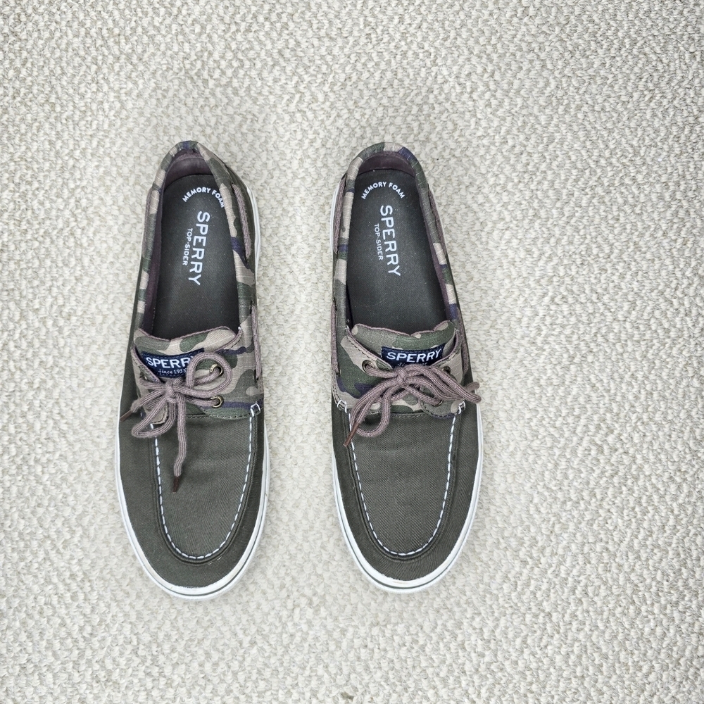 Sperry Top-Sider Halyard Green Camo Canvas Boat Shoes Size 12